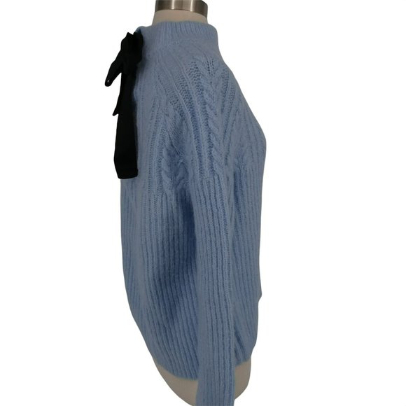 FRNCH Bow Back Cableknit Long Sleeve Chunky Sweater Sky Blue NWT - Picture 3 of 13